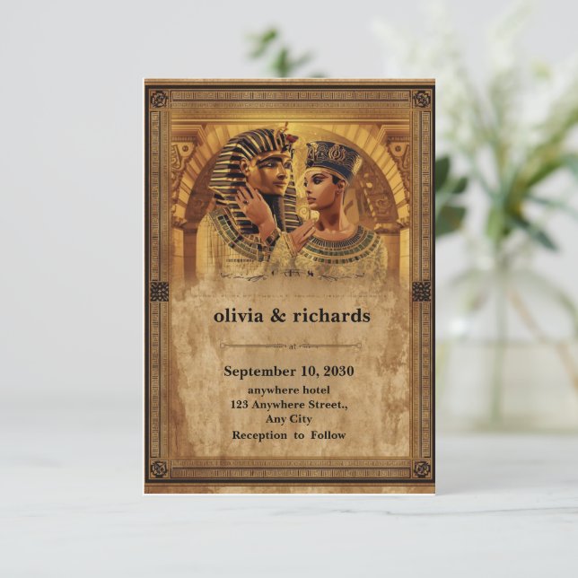 Wedding Invitation – Elegant Pharaoh Theme Tack Kort (Stående Fram)