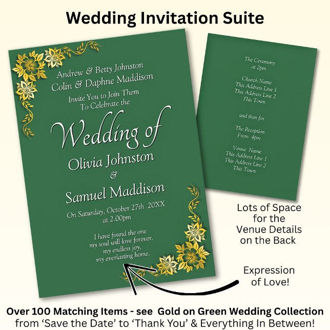 Wedding Invitation Emerald Green Gold White  Inbjudningar (Skapare uppladdad)