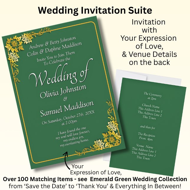 Wedding Invitation Emerald Green Gold White  Inbjudningar (Skapare uppladdad)