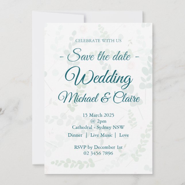 Wedding Invitation Eucalyptus Floral with RSVP Inbjudningar (Framsida)