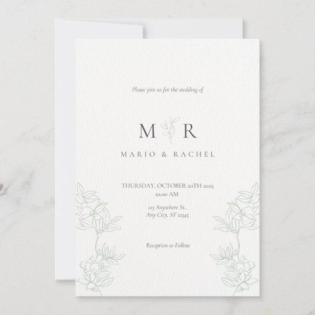 Wedding Invitation Floral Elegant Soft Design Inbjudningar (Framsida)
