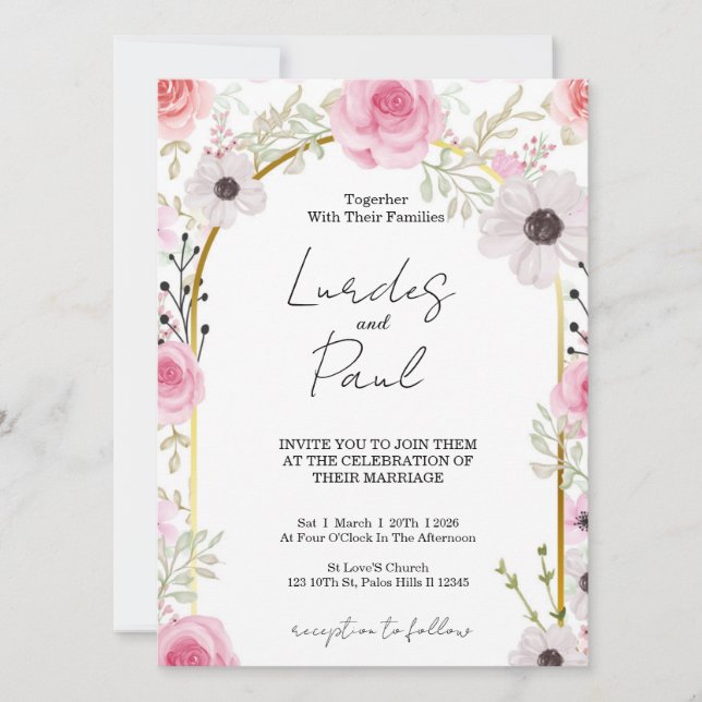  Wedding invitation Floral Pink Inbjudningar (Framsida)