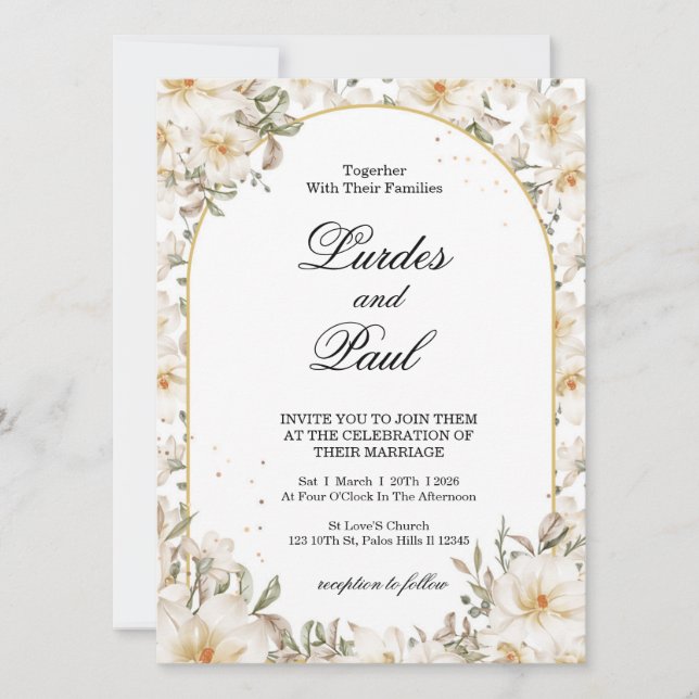  Wedding invitation Flower Vintage White Inbjudningar (Framsida)