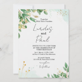  Wedding invitation  green flowers with gold Inbjudningar