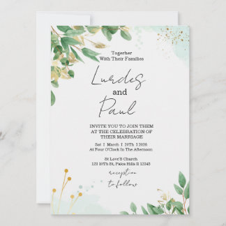  Wedding invitation  green flowers with gold Inbjudningar