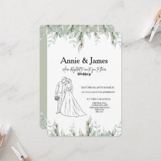 Wedding Invitation minimalist line art couple Inbjudningar