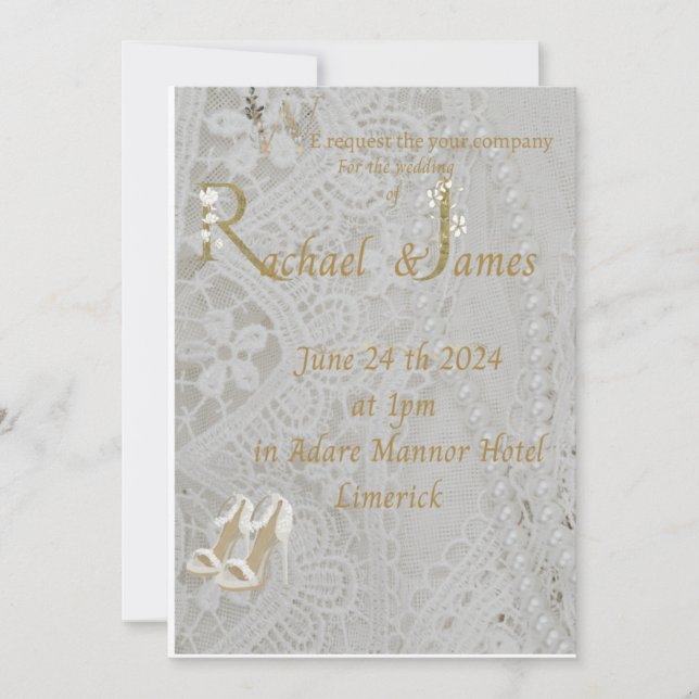  wedding invitation , old lace design . spara datumet (Framsida)