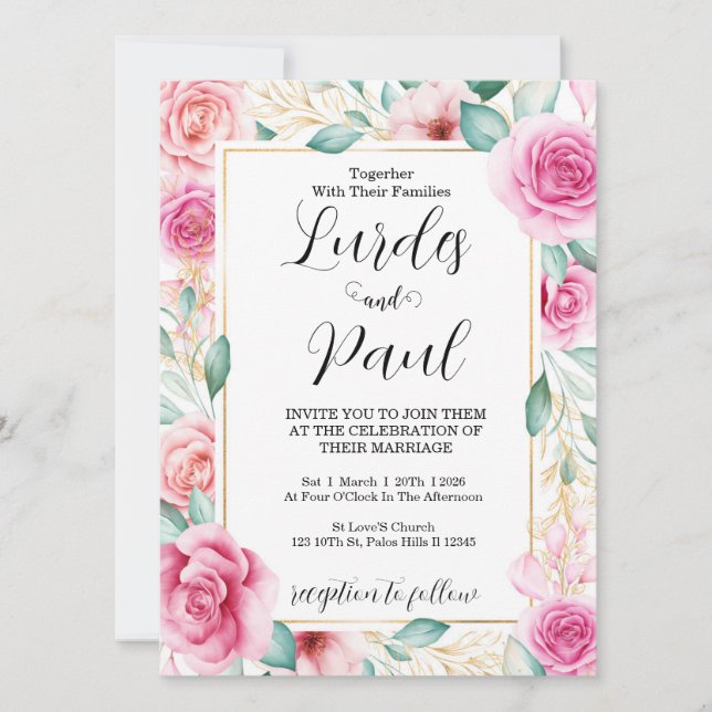  Wedding invitation Roses Pink Inbjudningar (Framsida)