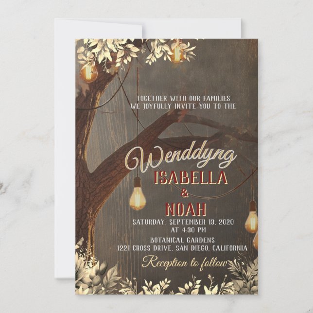Wedding invitation template with vintage rustic oa inbjudningar (Framsida)
