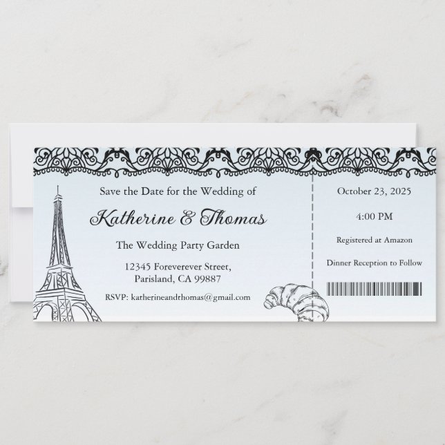 Wedding Invitation, Wedding Stationary, Paris  Inbjudningar (Framsida)