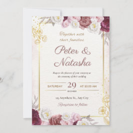 Wedding Invitation with Burgundy and Blush Flowers Inbjudningar