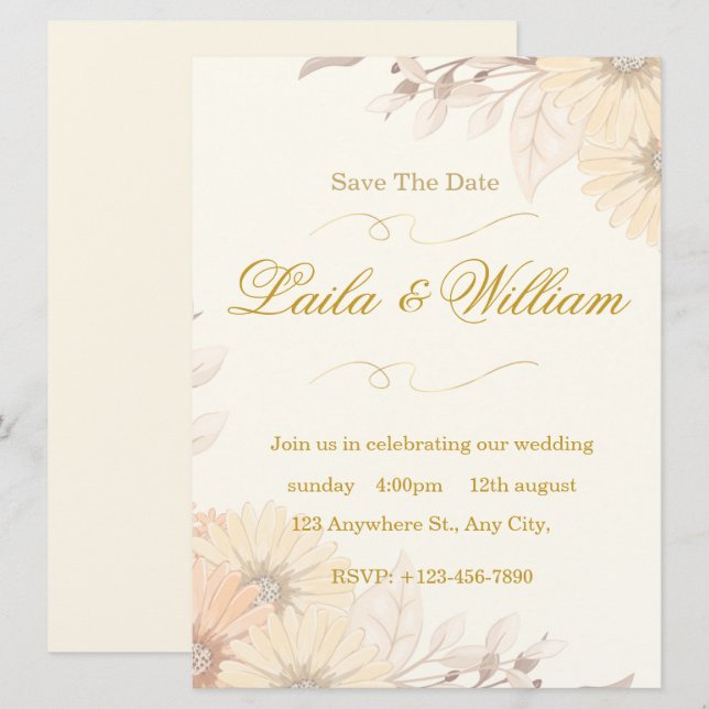  Wedding Invitation with Pastel Floral Design Inbjudningar (Fram/baksida)