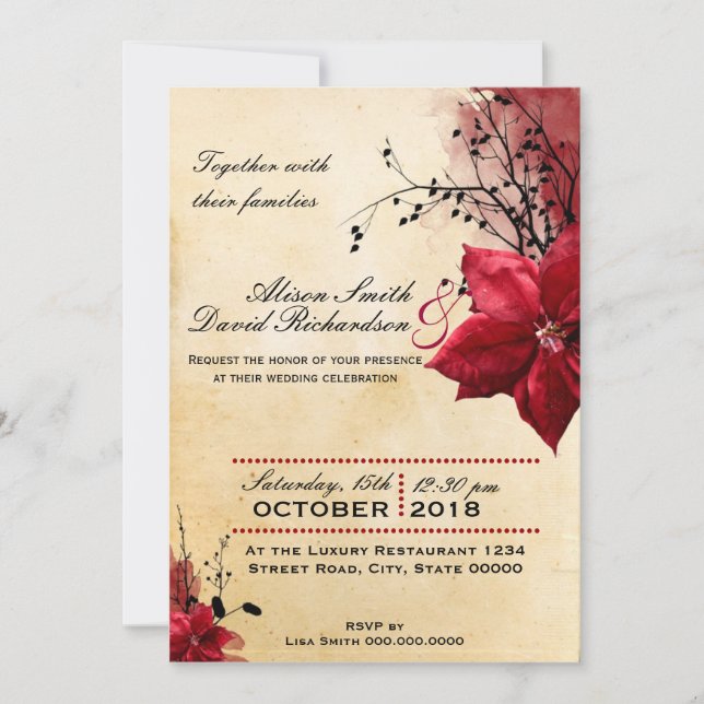 Wedding invitation with Red flowers Inbjudningar (Framsida)