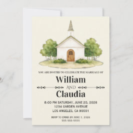 Wedding Invitation with Watercolor Venue Painting Inbjudningar