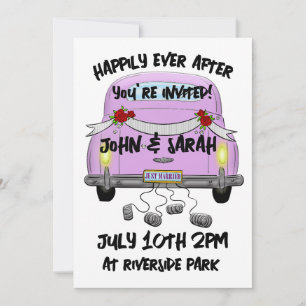 WEDDING-INVITATIONER FÖR RETRO ROSA CAR NY GIFTA INBJUDNINGAR