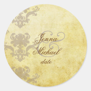WEDDING-INVITATIONER FÖR vintage DAMASK Runt Klistermärke