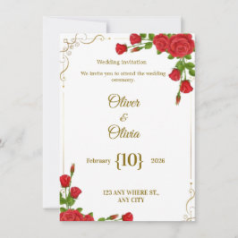 Wedding invitations adorned with red roses are in  inbjudningar