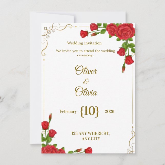 Wedding invitations adorned with red roses are in  inbjudningar (Framsida)