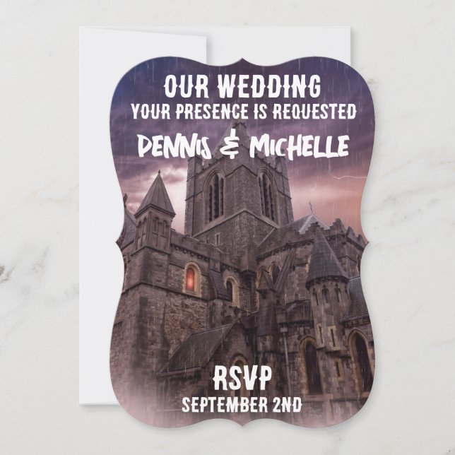 WEDDING INVITATIONS CASTLE NIGHT GOTHIC-MALL INBJUDNINGAR (Framsida)
