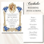 WEDDING INVITATIONS FÖR vintage BLUE BLOMMIGT Inbjudningar<br><div class="desc">Detta är en vacker inbjudan till den traditionella katolska Eleganten Vintage bröllop till trottalen för Junggin Mary & St. Joseph med accents för vintage guld ram och blå blommigt. En annan underbar guld ram omger texten. All text kan enkelt anpassas.</div>