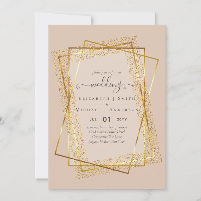 WEDDING INVITATIONS Guld Glitter Geometric Inbjudningar (Framsida)