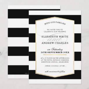 WEDDING INVITE chic modern svartvit rand guld Inbjudningar