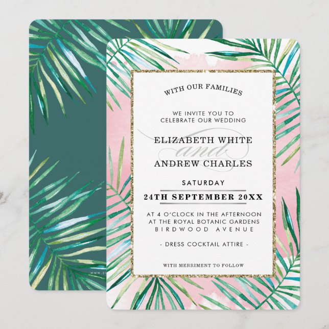 WEDDING INVITE chic tropical strand handflatan löv Inbjudningar (Fram/baksida)