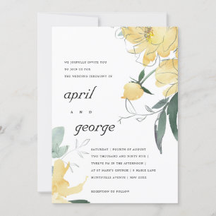 WEDDING INVITE FÖR BLOMMIGT AV CLEAN GULT VATTERCO TACK KORT