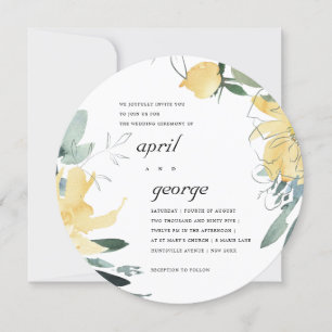 WEDDING INVITE FÖR BLOMMIGT AV CLEAN GULT VATTERCO TACK KORT