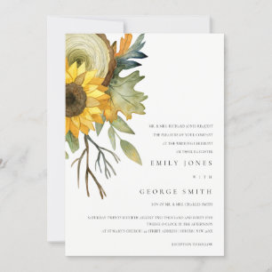 WEDDING-INVITE FÖR BLOMMIGT AV gult SUNFLOWER-VATT Tack Kort