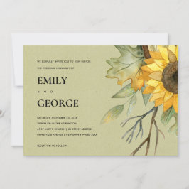 WEDDING INVITE FÖR BLOMMIGT AV KRAFT SUNFLOWER VAT TACK KORT