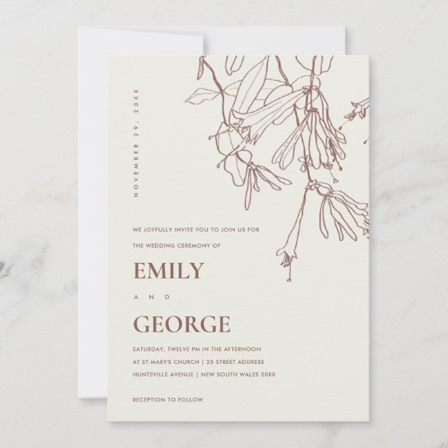  WEDDING-INVITE FÖR BLOMMIGT AV KRÄMPLINJE TECKNIN TACK KORT (Framsida)
