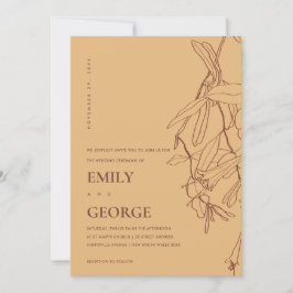WEDDING-INVITE FÖR OCHRE GULT LINE TECKNING BLOMMI TACK KORT