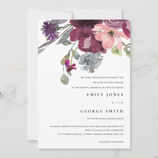 WEDDING-INVITE FÖR VÄTSKT LILA AV LILAC WATERFÄRGE TACK KORT (Framsida)