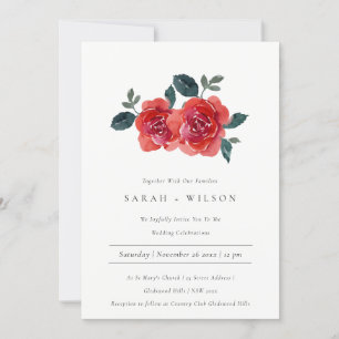 WEDDING INVITE FÖR VATTENFÄRGRÖD GRÖNT RO BLOMMIGT TACK KORT