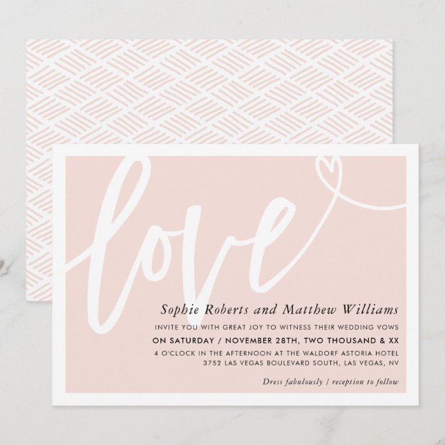 WEDDING INVITE kärlek-penselbokstäver för  rosa Inbjudningar (Fram/baksida)