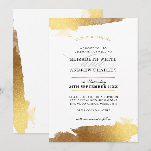 WEDDING INVITE modern luxe guld gold kant Inbjudningar (Fram/baksida)