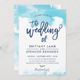 WEDDING INVITE modern snyggt aqua blue water color Inbjudningar