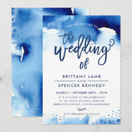 WEDDING INVITE modern snyggt marin blå vattenfärg Inbjudningar