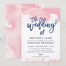 WEDDING INVITE modern snyggt marin rosa vattenfärg