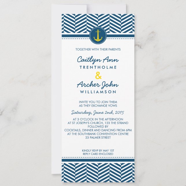 WEDDING INVITE nautical anchor-gult Inbjudningar (Framsida)