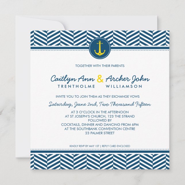 WEDDING INVITE nautical anchor-gult Inbjudningar (Framsida)
