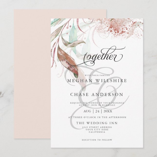 WEDDING-INVITE | Pastel Watercolor Wispy Foliage Inbjudningar (Fram/baksida)