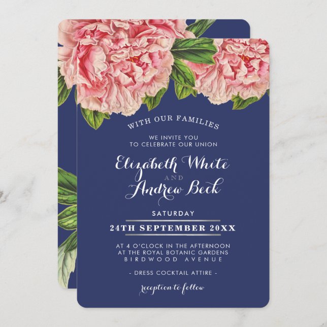 WEDDING INVITE  rosa blommigt peony-blomma Inbjudningar (Fram/baksida)