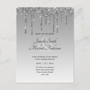 WEDDING INVITE SILVER Glitter Vykort