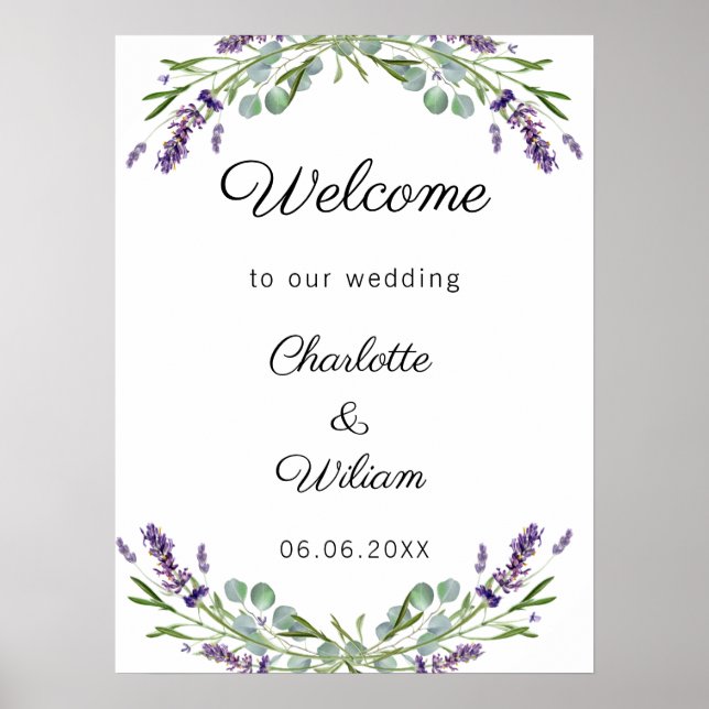 Wedding lavender eucalyptus greenery welcome poster (Framsidan)