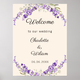 Wedding lavender watercolored cream welcome poster