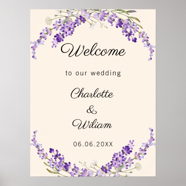 Wedding lavender watercolored cream welcome poster (Framsidan)