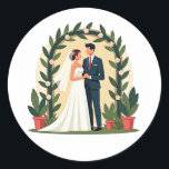 Wedding Love Stickers Runt Klistermärke<br><div class="desc">Cute and elegant wedding couple sticker for all your celebration needs,  featuring a bride and groom under a floral arch.</div>