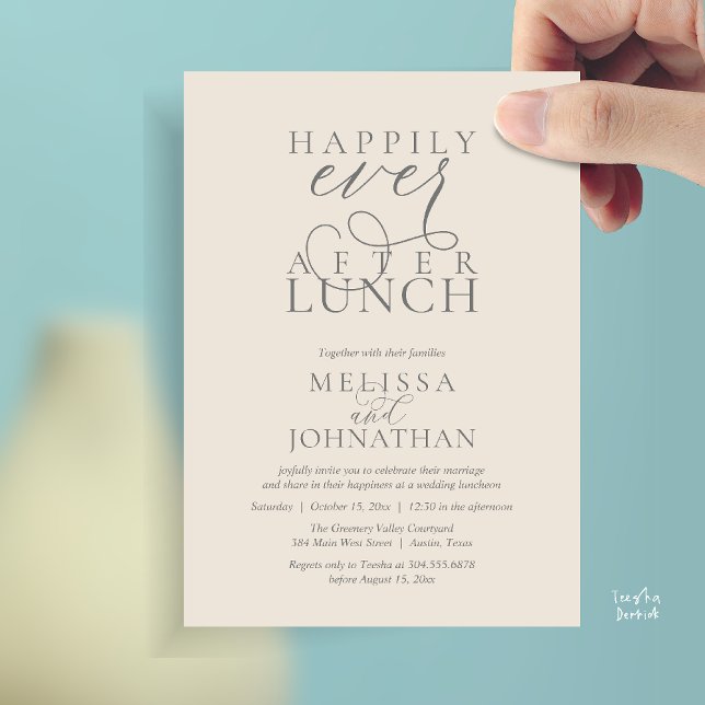 Wedding Lunch Invites, Elegant Happily Ever After Inbjudningar (Wedding Lunch Invites, Elegant Happily Ever After Invitation Card in Cream Grey)